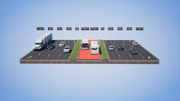 rendering of roadway with bus lanes