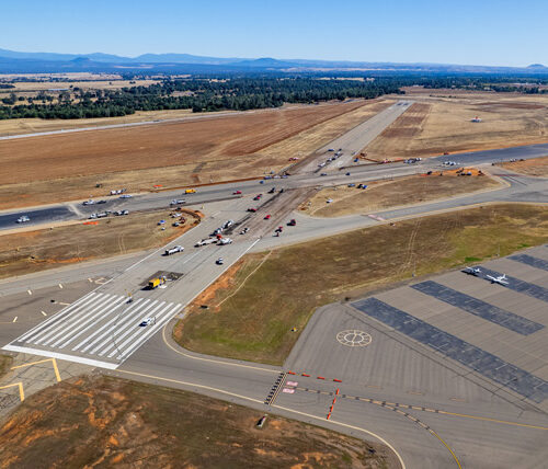 Aerial view of runway construction