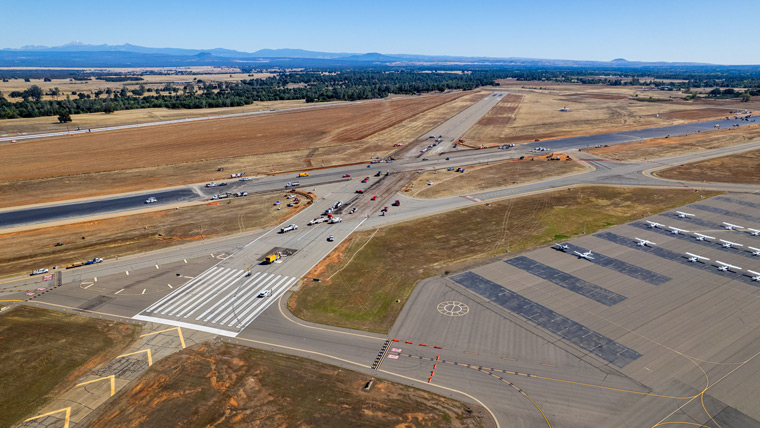 Aerial view of runway construction