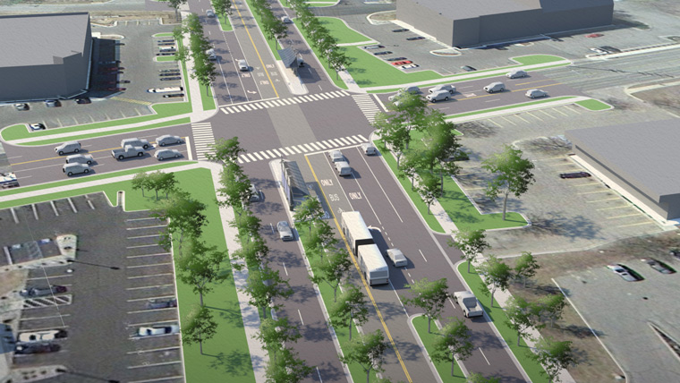 rendered image of roadway to depict potential design