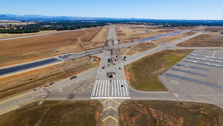 Aerial view of runway construction