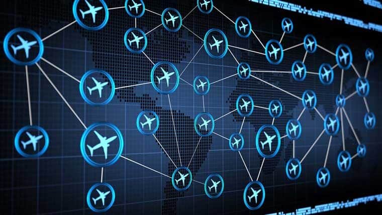 Alternative data represented on map with airline icons worldwide