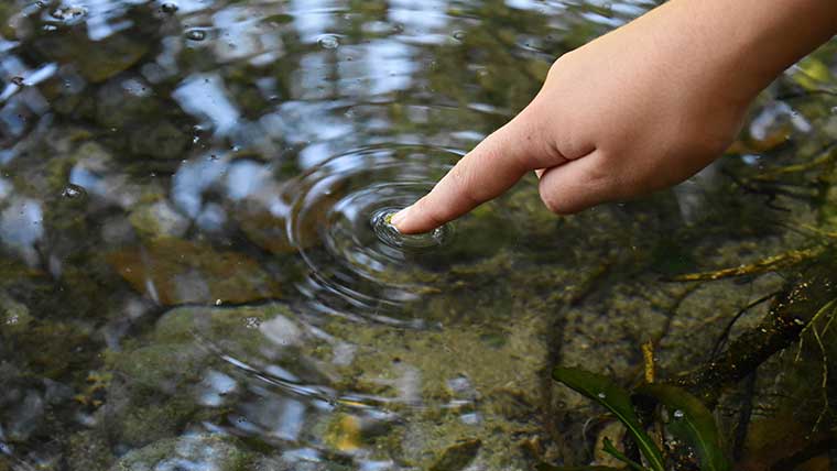 Finger creates ripple in water to demonstrate the ripple effect of social connection