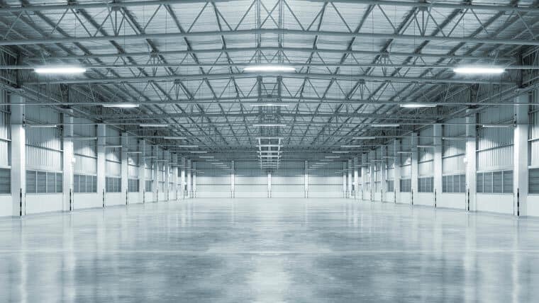 Warehouse with flat gray floor