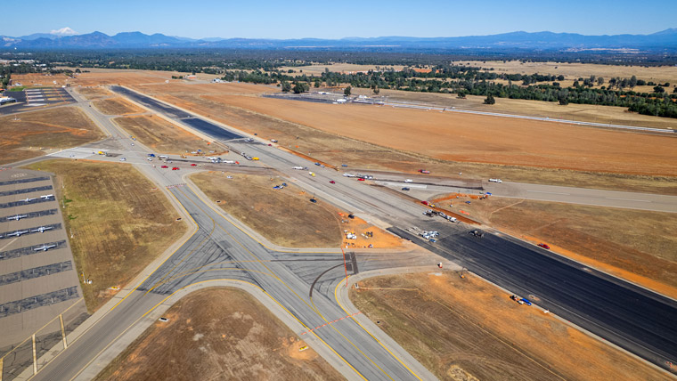 Aerial view of runway construction