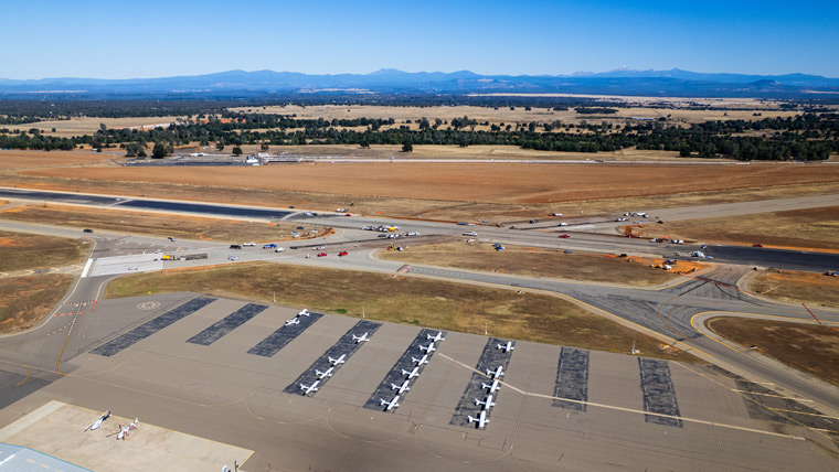 Aerial view of runway construction