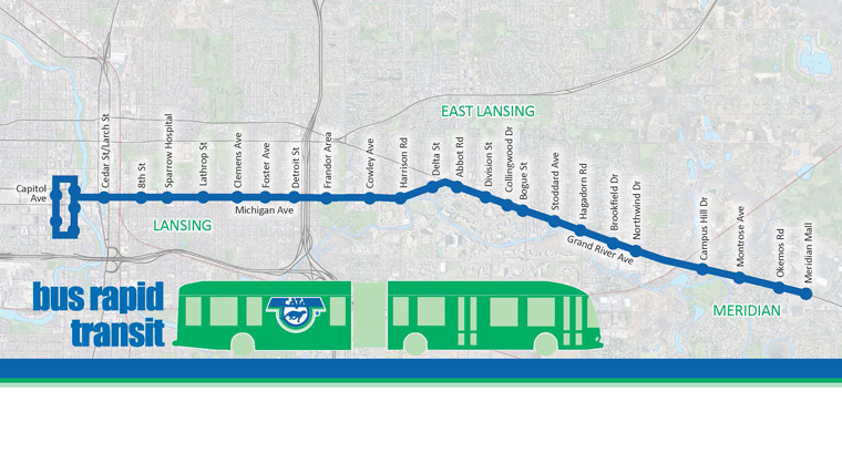 map graphic of corridor with green bus graphic under mapped path