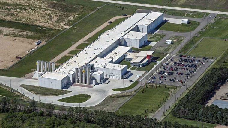Aerial of greenfield cheese production facility
