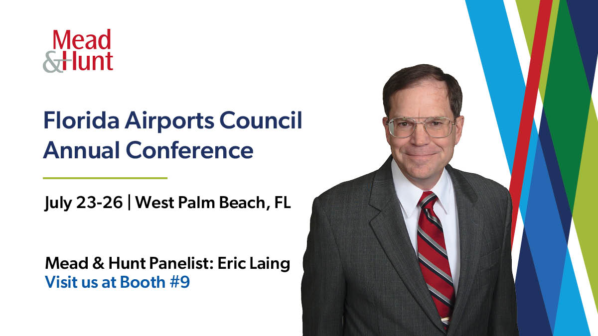 headshot of Eric Laing and text with the date and location for the Florida Airports Council Annual Conference