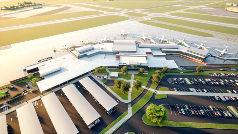 an aerial view of the rendering showing the entire Ft. Wayne Airport