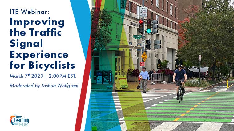 Information about the webinar with a photo of a bicyclist in a crosswalk