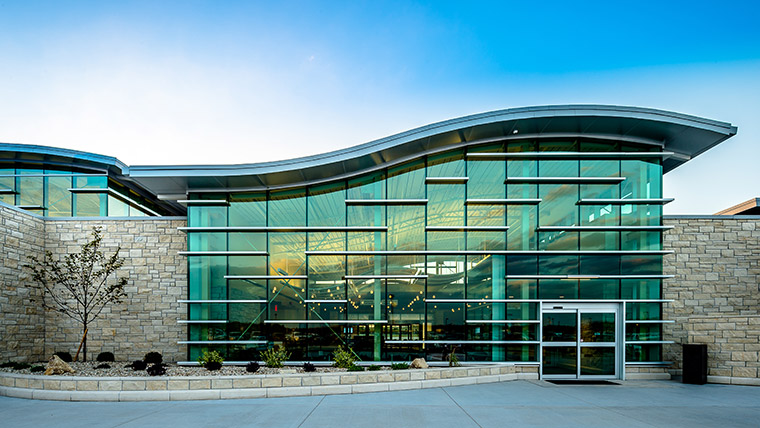 Manhattan Regional Airport exterior with custom window design