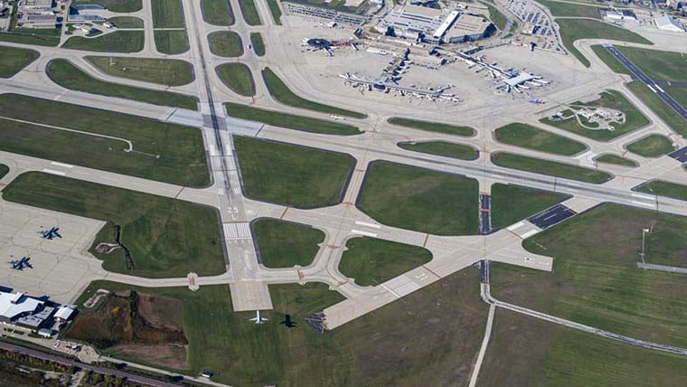 Aerial of Milwaukee Mitchell International Airport runways