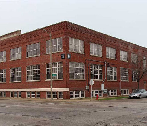 Exterior of historic red building in Milwaukee