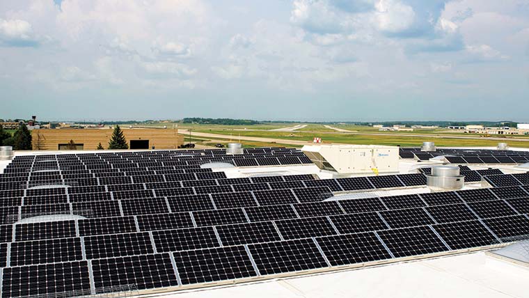 Solar panels at Dane County Regional Airport