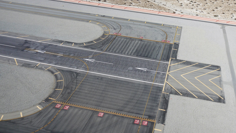 aerial view of beginning of runway