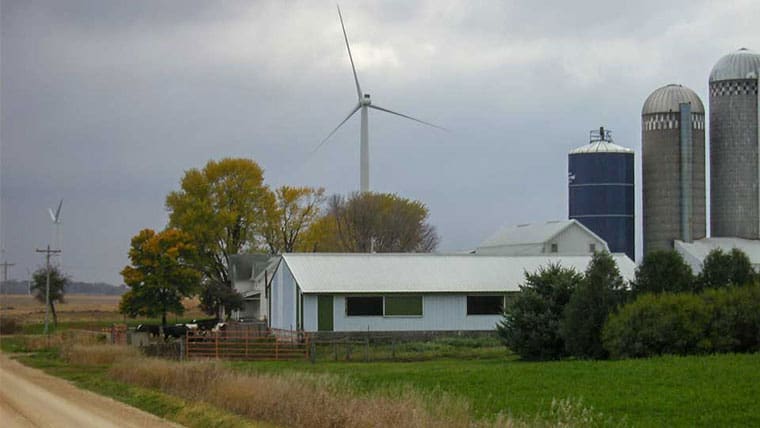 Wind farm with turbine in background