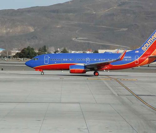 Plane landing on runway Reno-Tahoe Airport