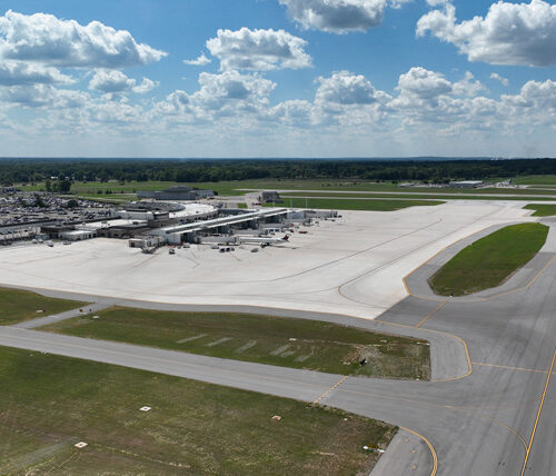 aerial view of South Bend International Airport terminals