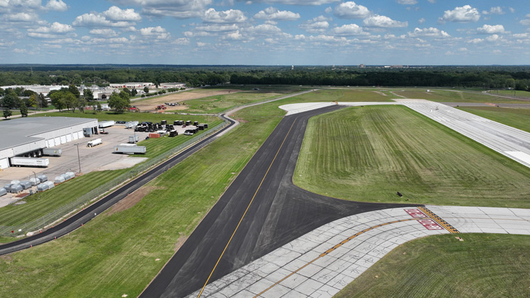 aerial view of airport taxiway