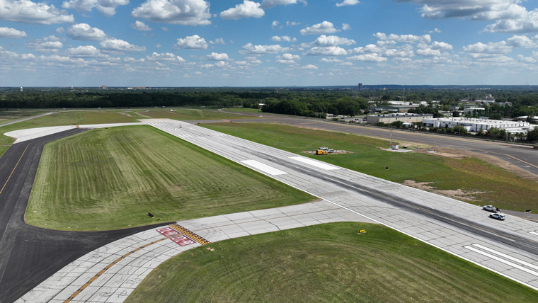 aerial view of airport runway