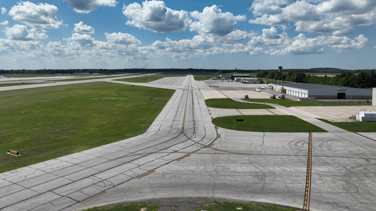 aerial view of airport runway
