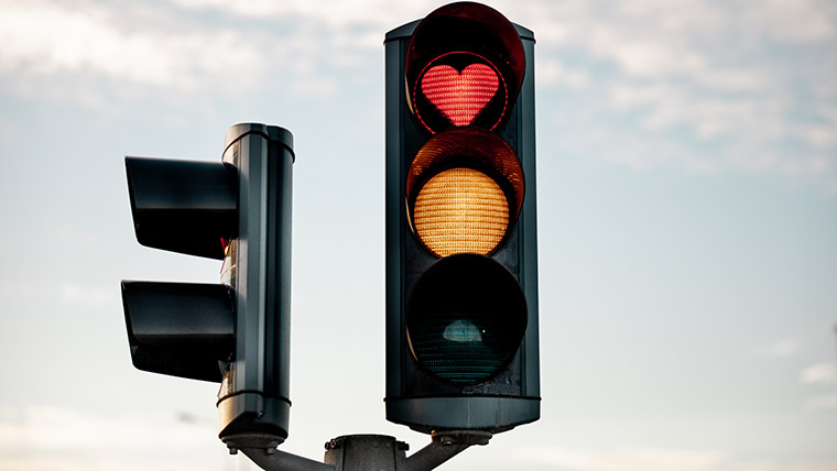 Healthy traffic signal with heart shaped light