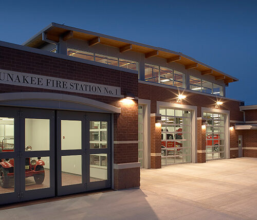 Exterior of Waunakee fire station at night