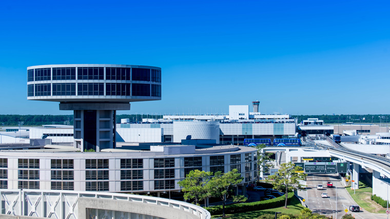 IAH airport viewing tower with clear blue sky