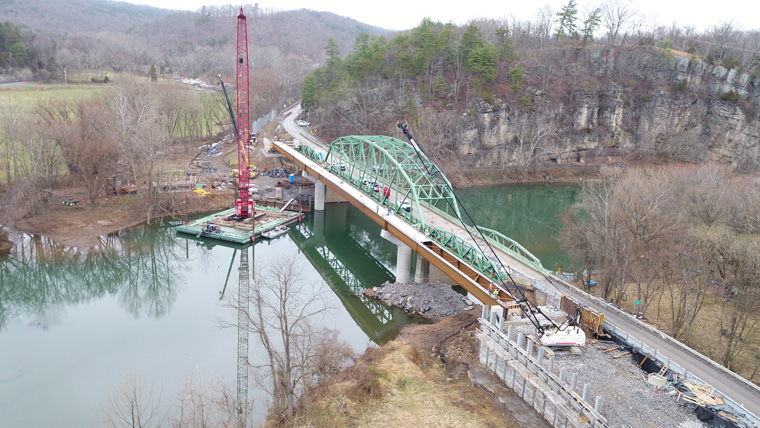 aerial view of the bridge under construction