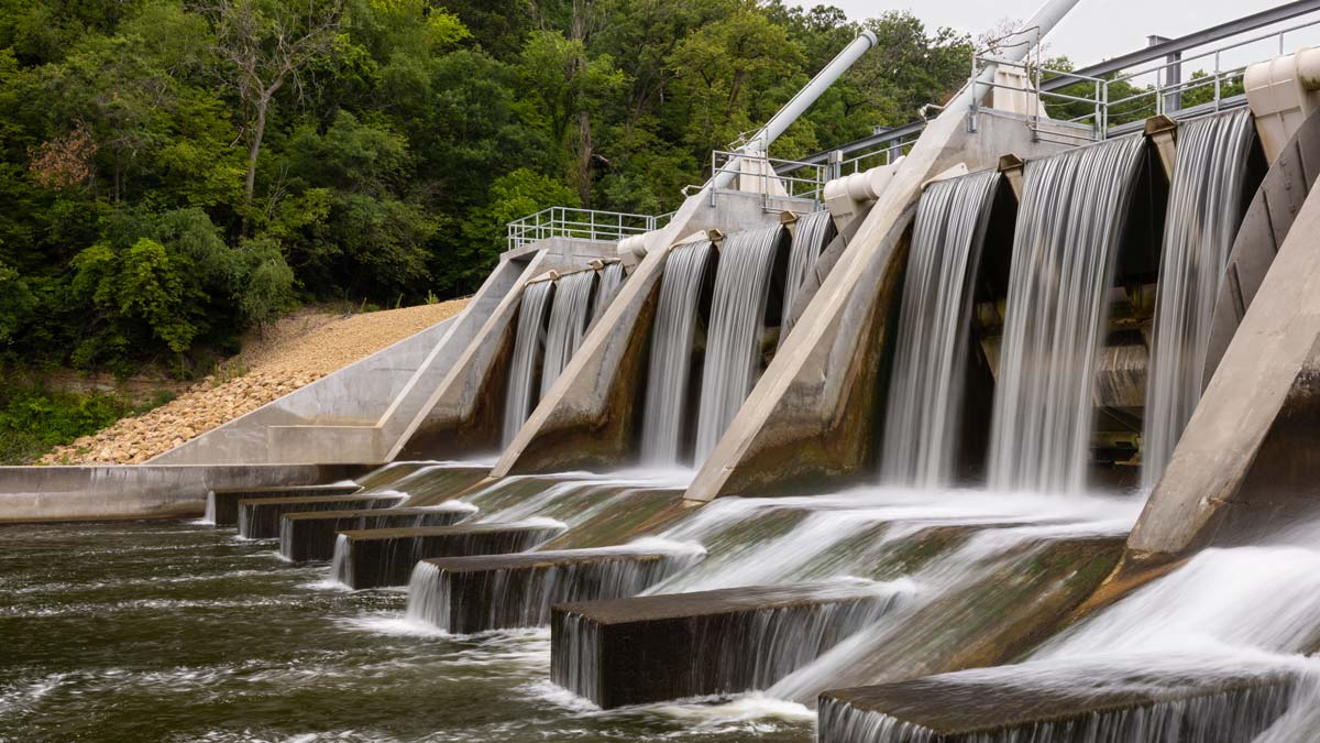 dam spillway with water flowing through