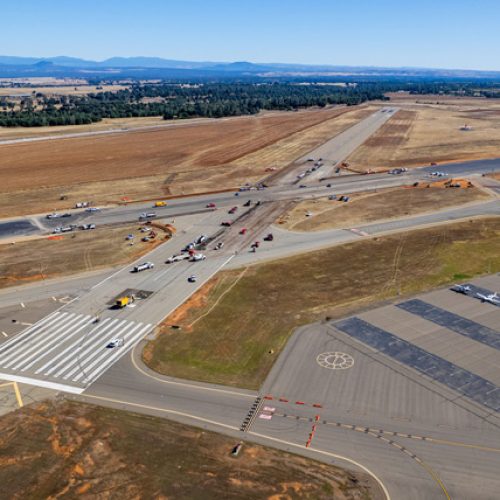 Aerial view of runway construction