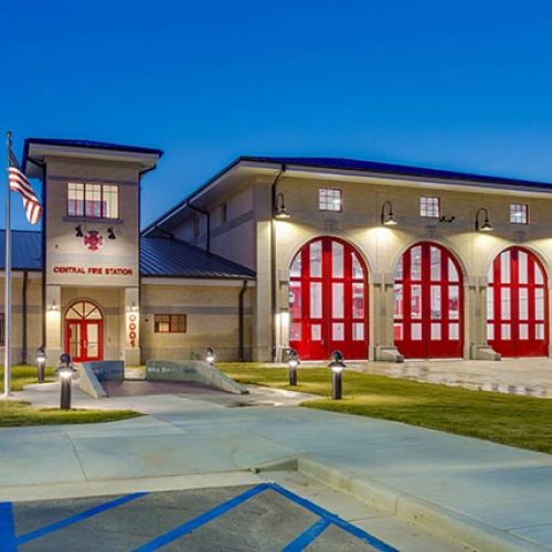 Fort Polk Fire Station Building at night