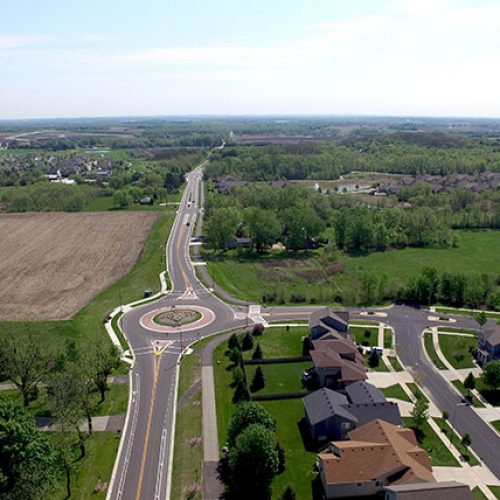 View of new roundabout on Lacy Road