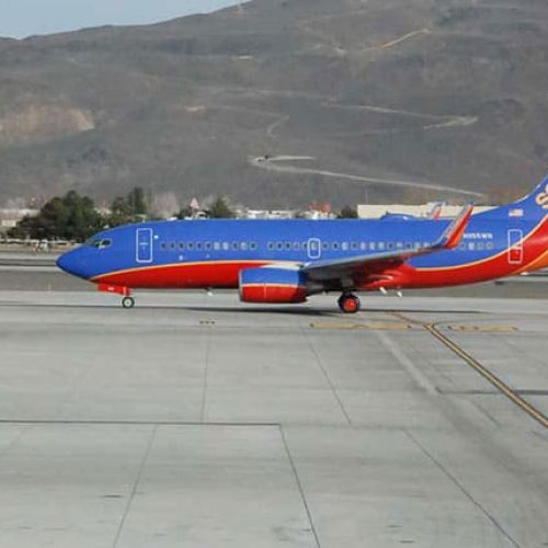 Plane landing on runway Reno-Tahoe Airport