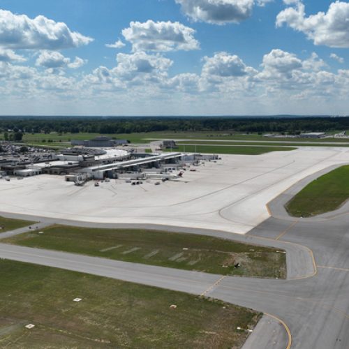 aerial view of South Bend International Airport terminals