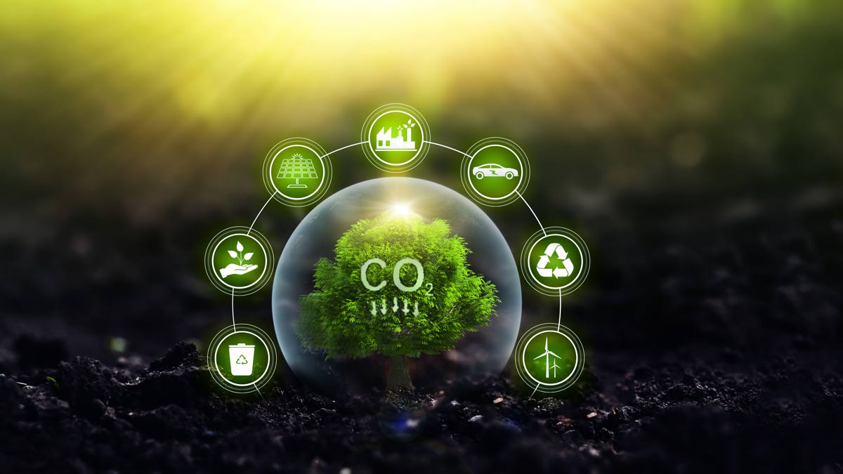 Modern eco environmentally technologies that do not produce CO2 emissions. Reduce CO2 emission concept.Clean environment without carbon dioxide emissions. - stock photo
