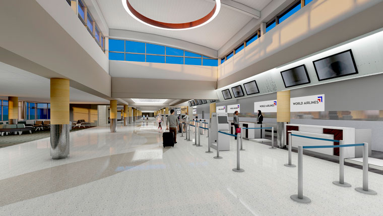 rendering of ticketing area in Ft Wayne airport