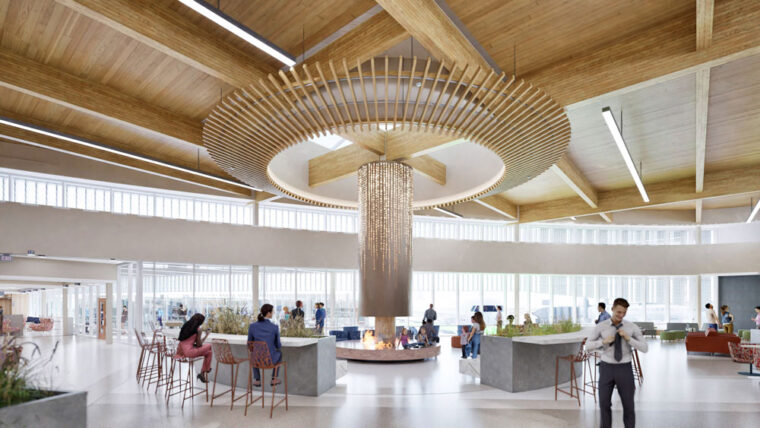 Rendering of exposed wood interior in Sioux Falls Regional Airport