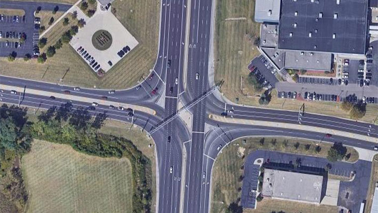 Conventional Median Opening with Left-Turn Lanes and Loons at Three-Leg