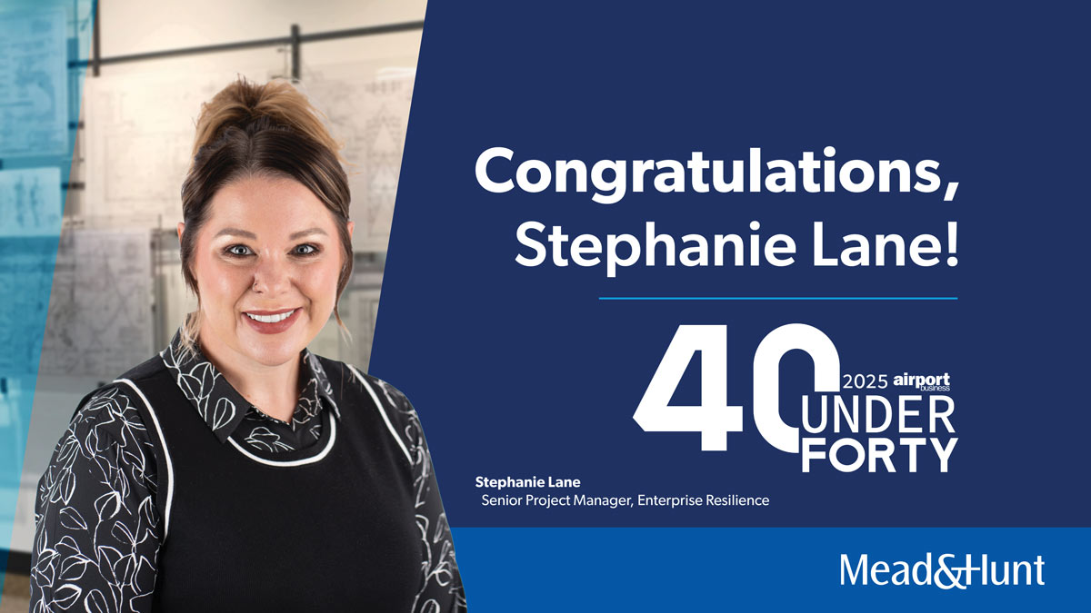 headshot of Stephanie Lane and Congratulations with the 40 under 40 logo
